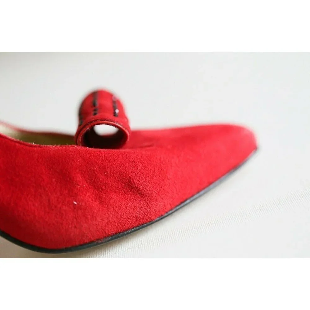 Vintage Sophia Bright Red Suede Super Sexy High Heels 36.5